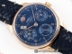 APS厂复刻IWC万国Portugieser Perpetual Calendar 5033 金壳蓝面万年历编织皮带款高仿手表细节图